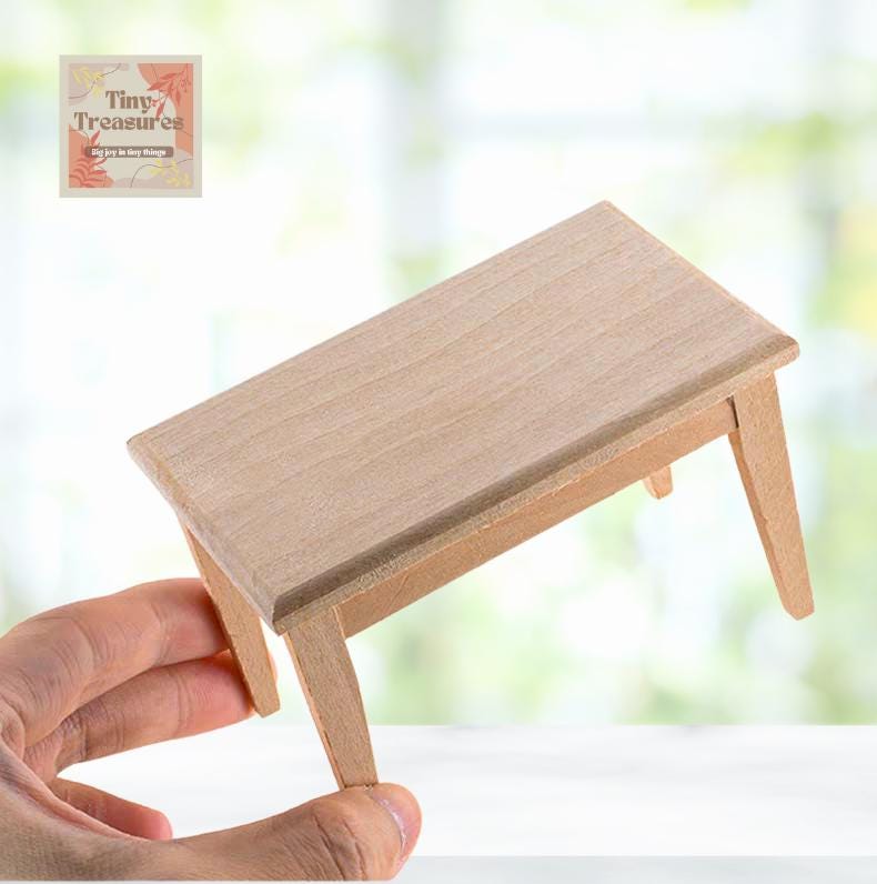Miniature Wooden Table and Chairs Set – Dollhouse 1:12 Scale Furniture, Handmade Tiny Wood Dining Set