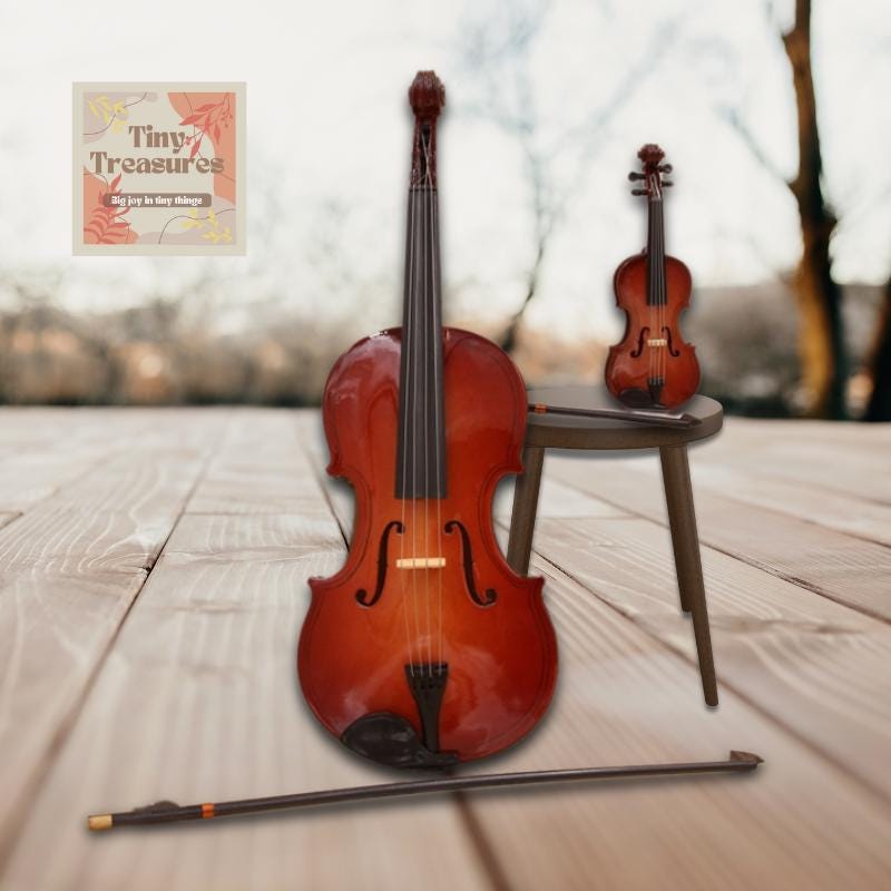 Miniature Violin – 1 12 & 1 6 Scale Dollhouse Instrument, Tiny Violin for Collectors, Handmade Mini Music Decor /Custom Engraving