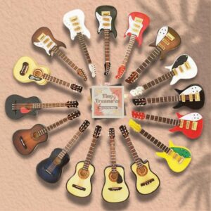Miniature Guitar –10cm Style3 -1 6 & 1 12 Scale Dollhouse Musical Instrument, Mini Guitar, Bass , Ukulele – Tiny Wooden Instrument