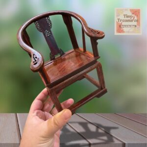 Miniature Mini Chinese Classical Chair & Tea Table Set –1:12/8 Scale Dollhouse Furniture – Handmade Ming Qing Style