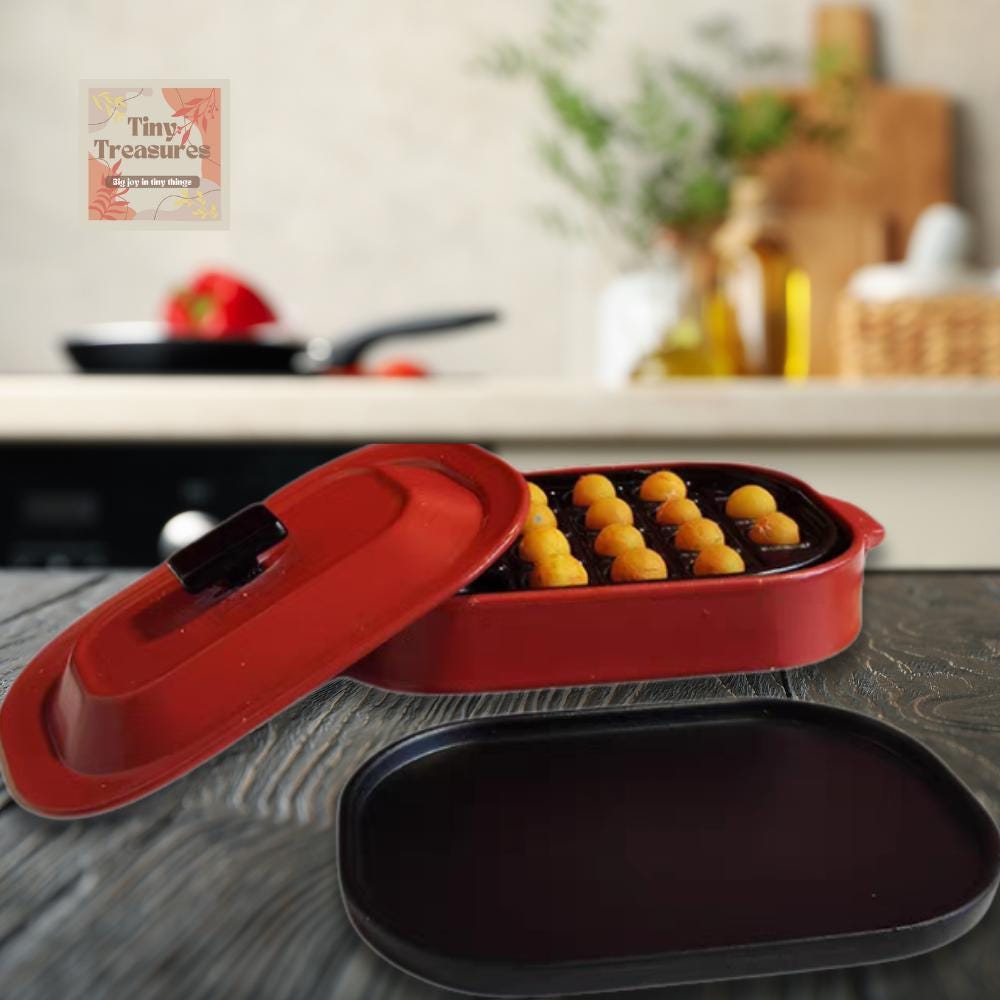 Miniature Cooking Pot & Grill Pan Set – 1:12 Scale Dollhouse Kitchenware – Tiny Cookware for Mini Food Display