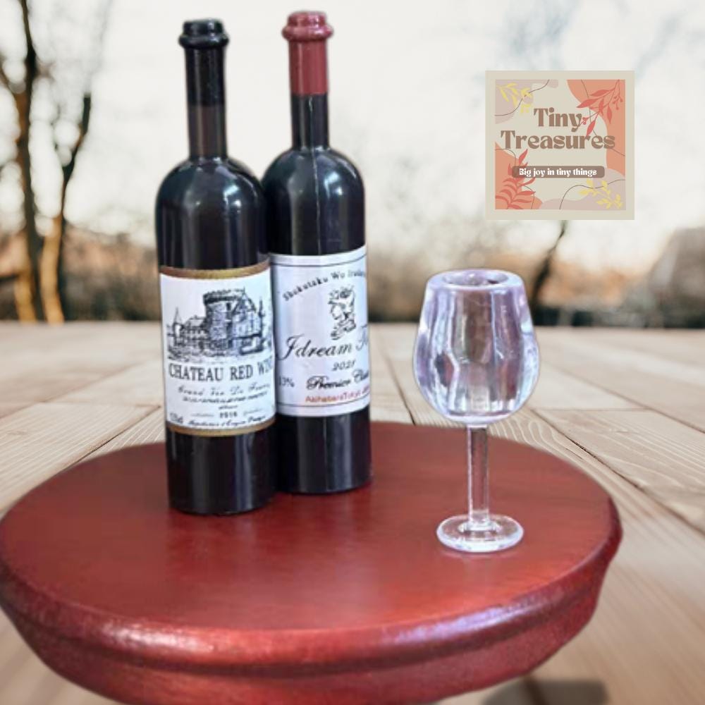 1:12 Scale Miniature Wine Set – Red Wine Bottle & Glasses in Gift Box