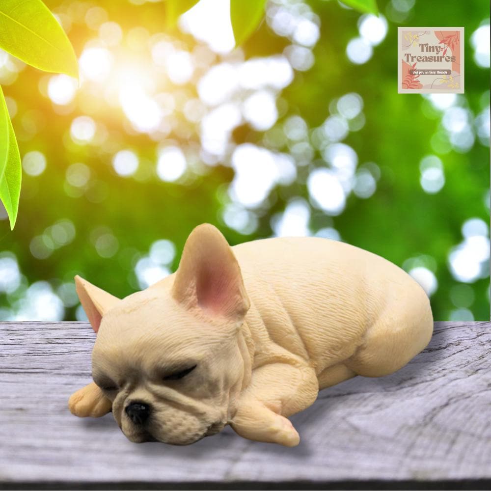Miniature French Bulldog Figurines – Standing & Sleeping Dog, 1:12 Scale Dollhouse Decor, Collectible Tiny Pet Model