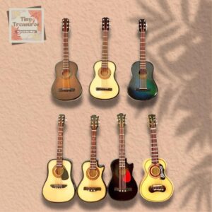 Miniature Guitar –10cm Style5 -1:6 & 1 12 Scale Dollhouse Musical Instrument, Mini Guitar, Bass , Ukulele – Tiny Wooden Instrument