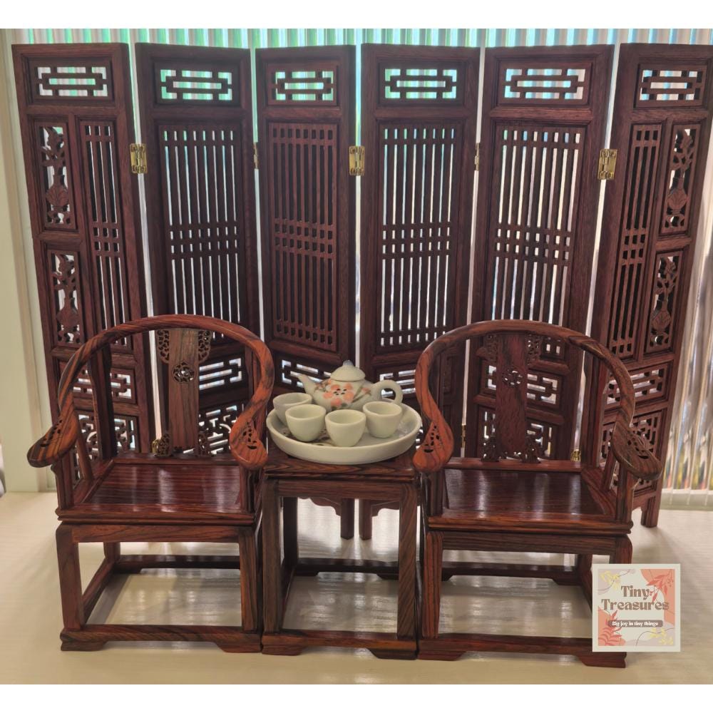 Miniature Mini Chinese Folding Screen –1:12/8 Dollhouse Room Divider – Wooden Handcrafted Display – Classical Decor