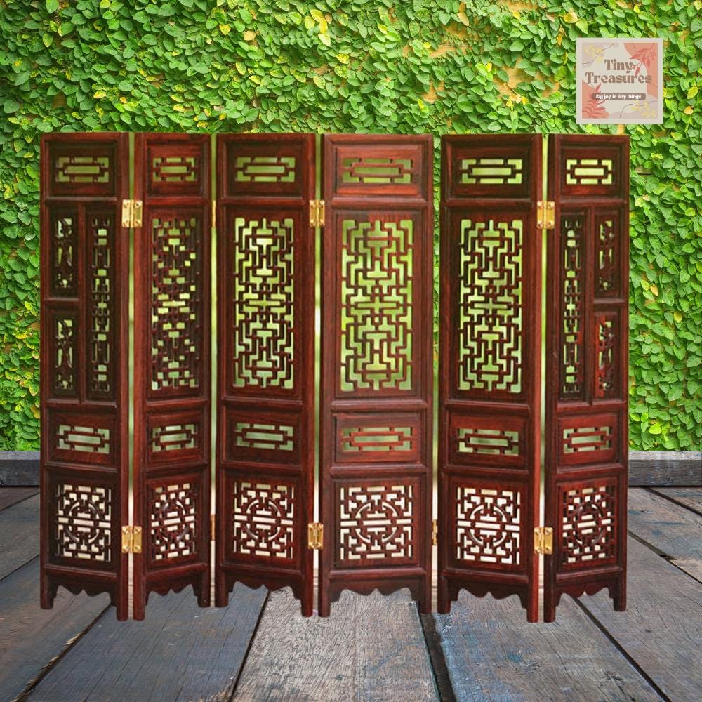 Miniature Mini Chinese Folding Screen –1:12/8 Dollhouse Room Divider – Wooden Handcrafted Display – Classical Decor