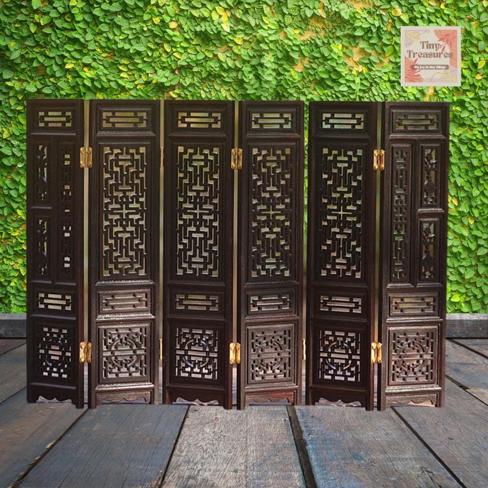 Miniature Mini Chinese Folding Screen –1:12/8 Dollhouse Room Divider – Wooden Handcrafted Display – Classical Decor