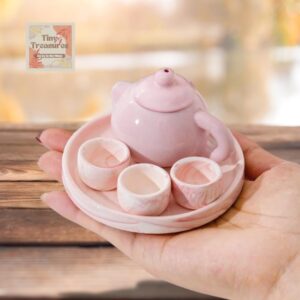 Miniature Porcelain Tea Set – 3 Teapot Colors, 2 Lid Cup Colors, 1:12 Scale Dollhouse, Tiny Tea Party Set