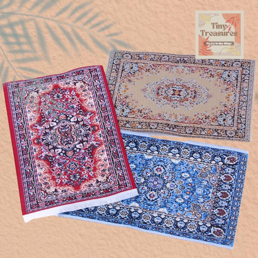 Miniature Dollhouse Rug, Persian Turkish Rug – Handmade 1/6 1/10 1/12 Scale Carpet for Tiny Homes / Dioramas