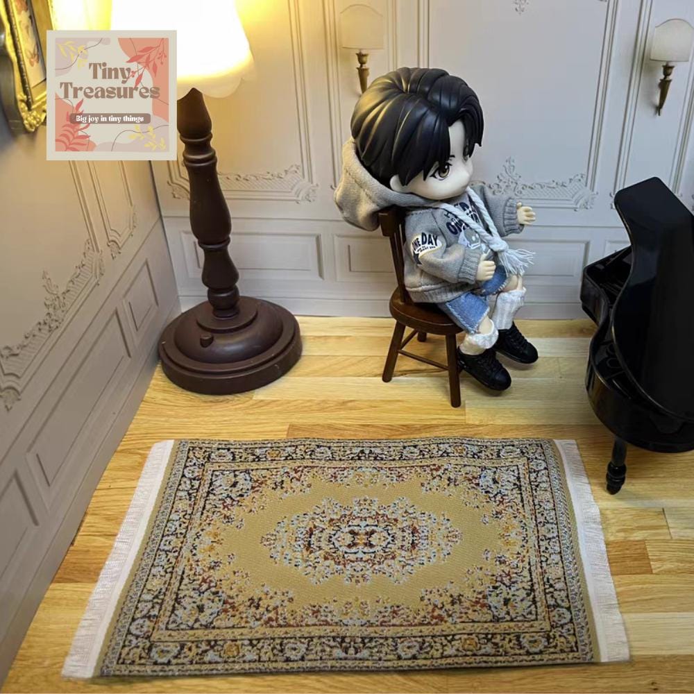 Miniature Dollhouse Rug, Persian Turkish Rug – Handmade 1/6 1/10 1/12 Scale Carpet for Tiny Homes / Dioramas