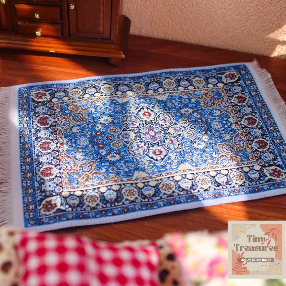 Miniature Dollhouse Rug, Persian Turkish Rug – Handmade 1/6 1/10 1/12 Scale Carpet for Tiny Homes / Dioramas