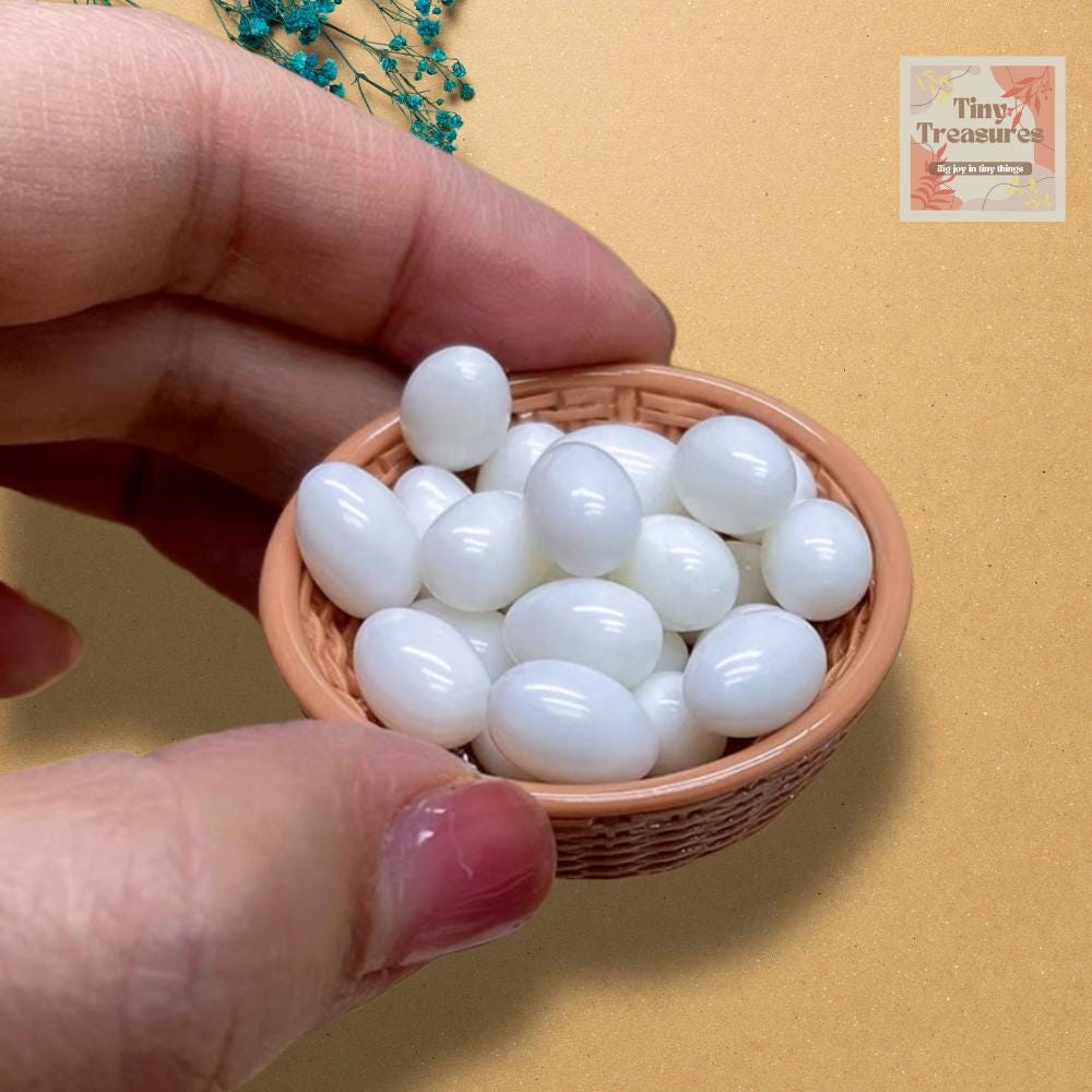 Miniature Eggs Set – 1:12 Scale Dollhouse Food, Basket / Tray Options, Quail / Chicken Eggs