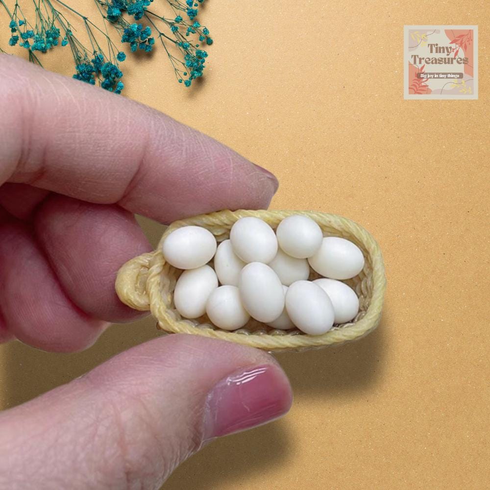 Miniature Eggs Set – 1:12 Scale Dollhouse Food, Basket / Tray Options, Quail / Chicken Eggs