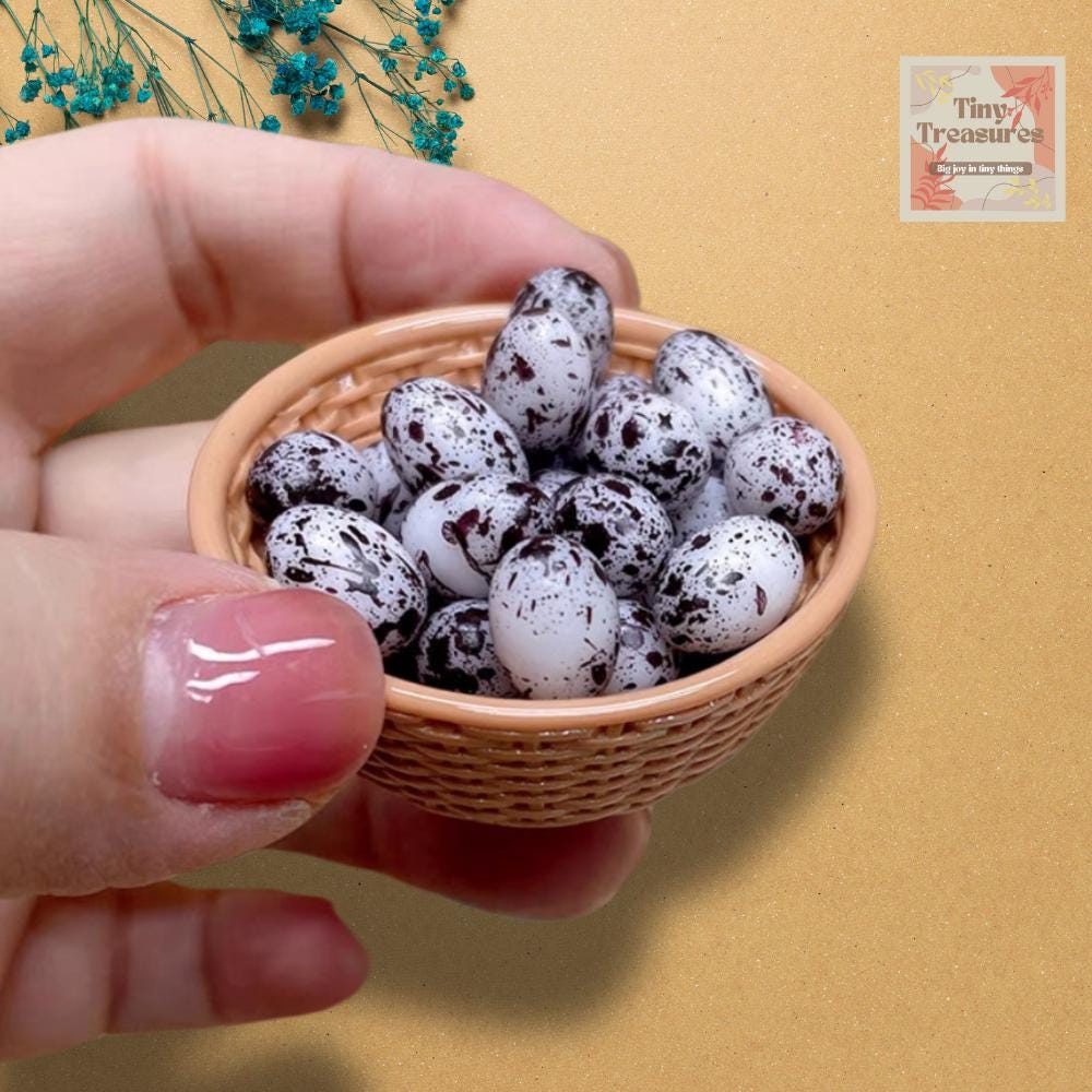 Miniature Eggs Set – 1:12 Scale Dollhouse Food, Basket / Tray Options, Quail / Chicken Eggs
