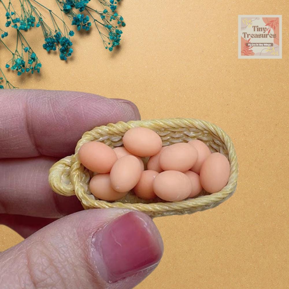 Miniature Eggs Set – 1:12 Scale Dollhouse Food, Basket / Tray Options, Quail / Chicken Eggs