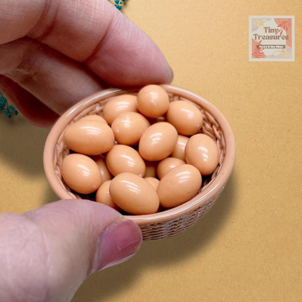 Miniature Eggs Set – 1:12 Scale Dollhouse Food, Basket / Tray Options, Quail / Chicken Eggs