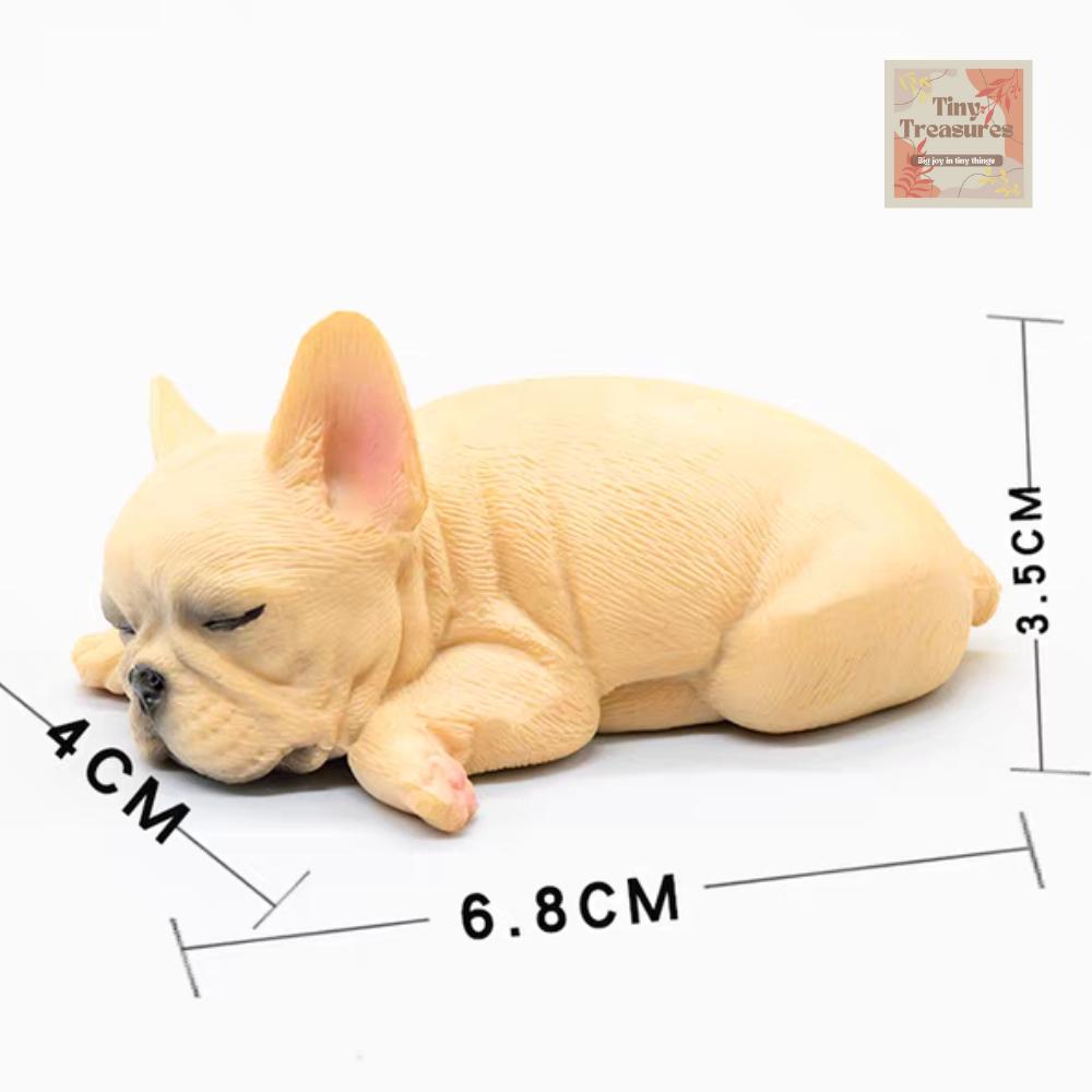 Miniature French Bulldog Figurines – Standing & Sleeping Dog, 1:12 Scale Dollhouse Decor, Collectible Tiny Pet Model