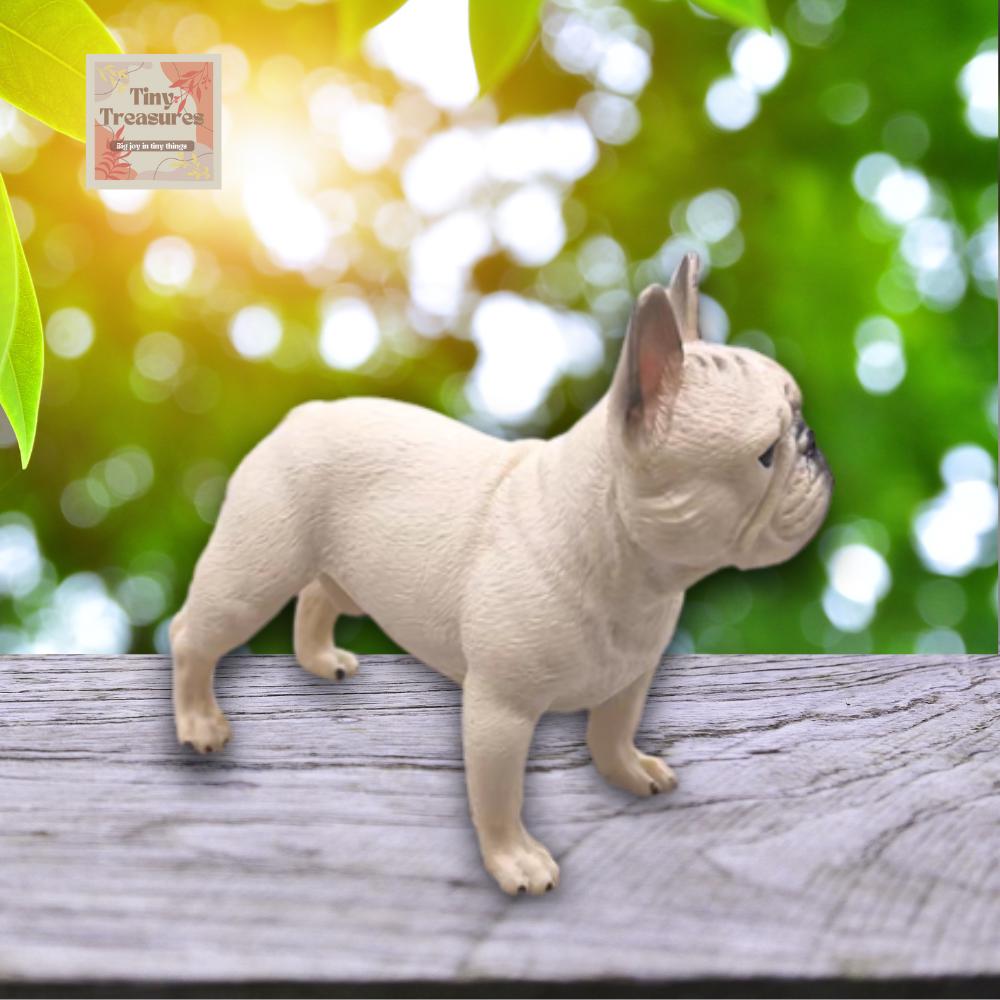 Miniature French Bulldog Figurines – Standing & Sleeping Dog, 1:12 Scale Dollhouse Decor, Collectible Tiny Pet Model