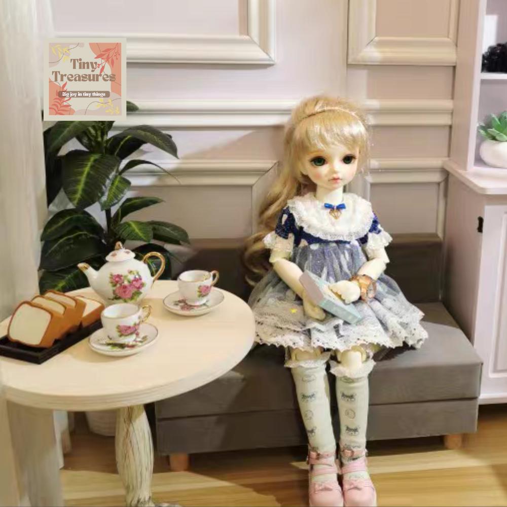 Miniature Ceramic Tea Set – 3 Styles, White Gold, Rose & Clover, Dollhouse Decor 1:12 Scale Dollhouse, Tiny Tea Party Set