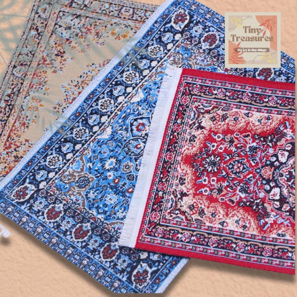 Miniature Dollhouse Rug, Persian Turkish Rug – Handmade 1/6 1/10 1/12 Scale Carpet for Tiny Homes / Dioramas