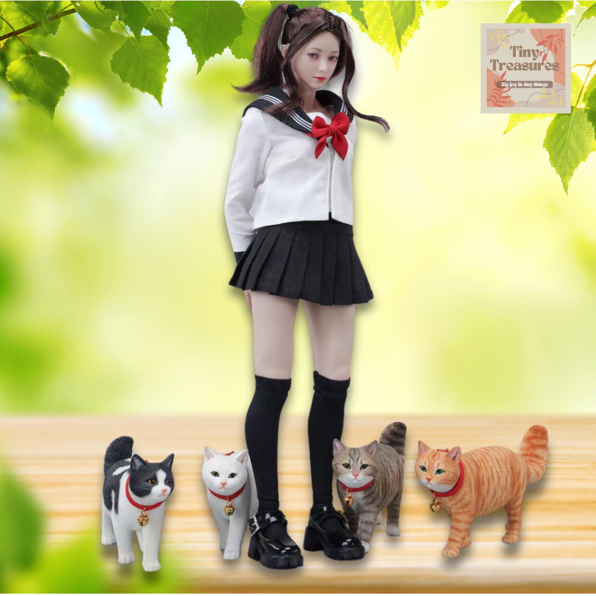 Miniature Resin Cat Figurines – 8 Styles Dollhouse Curled or Upright Tail Cat – 1:6 Scale Pet Model for Collectors