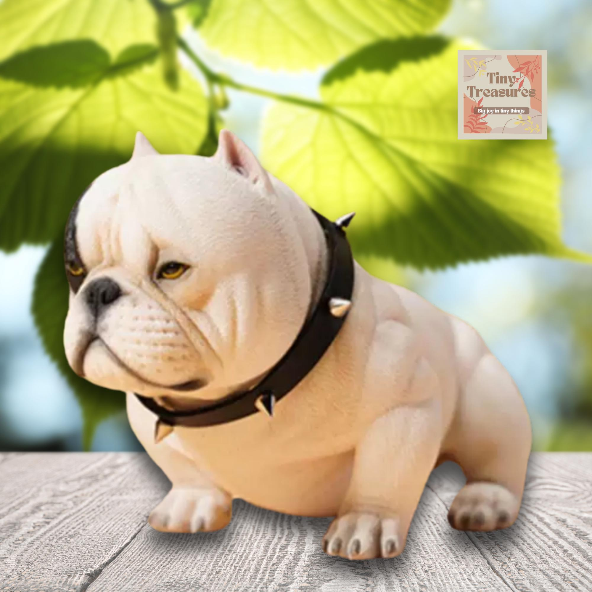 Miniature American Bully Dog Figurine with Collar – Realistic Resin Pet Model – 1/6 Scale Dollhouse Animal Decor – 5 Colors -6.5x13x8cm