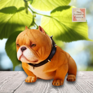 Miniature American Bully Dog Figurine with Collar – Realistic Resin Pet Model – 1/6 Scale Dollhouse Animal Decor – 5 Colors -6.5x13x8cm
