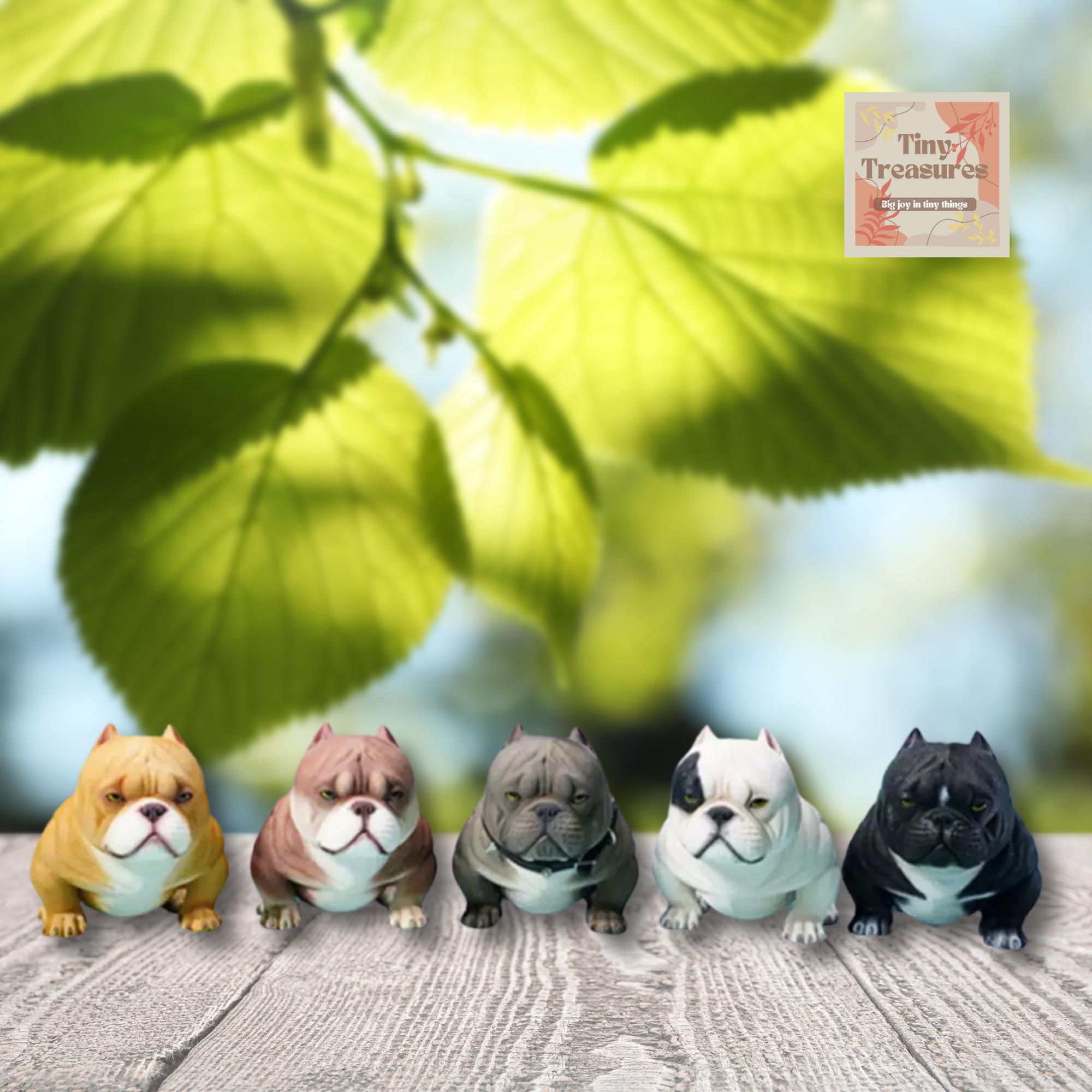 Miniature American Bully Dog Figurine with Collar – Realistic Resin Pet Model – 1/6 Scale Dollhouse Animal Decor – 5 Colors -6.5x13x8cm