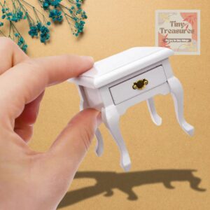 Miniature Wooden Nightstand | 1:12 Scale Dollhouse Table | 4.8cm/1.89in Handmade Drawer Cabinet